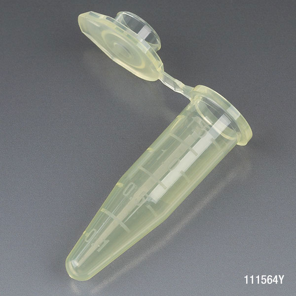 Globe Scientific Microcentrifuge Tube, 1.5mL, PP, Attached Snap Cap, Graduated, Yellow, Certified: Rnase, Dnase and Pyrogen Free, 500/Stand Up Zip Lock Bag Microcentrifuge Tube; Microtube; Eppendorf Tube; Micro CT; 1.5mL; Centrifuge Tube; Yellow;